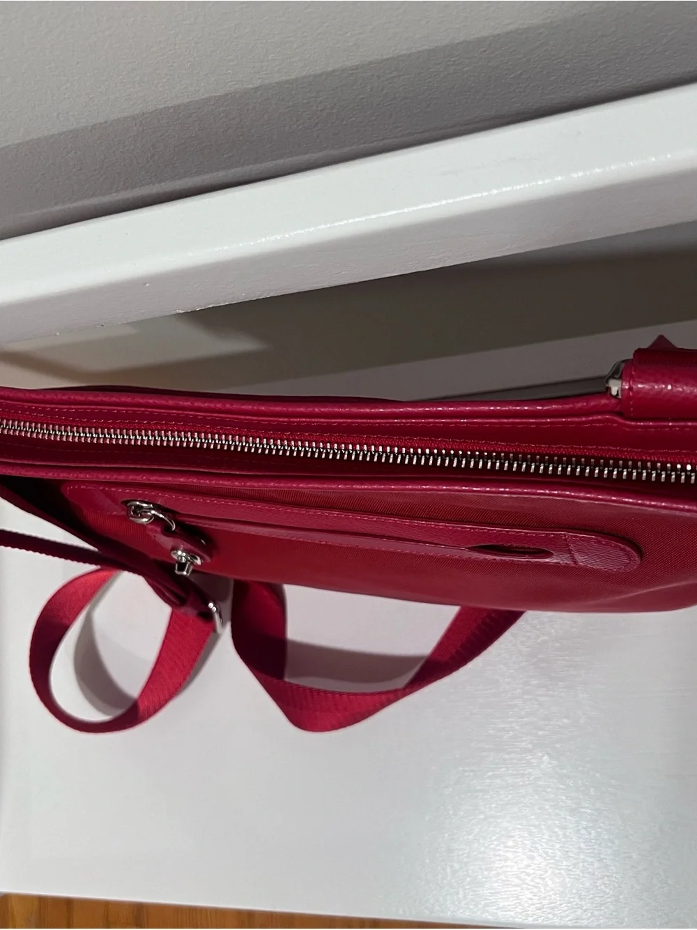 Coach Red Nylon Satchel Crossbody Bag with Red Leather Trim